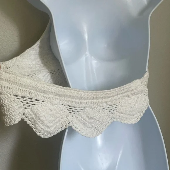 Cotton On XL Cream Crochet Halter Crop Top – Boho Festival Adjustable Tie Back - Picture 5 of 10
